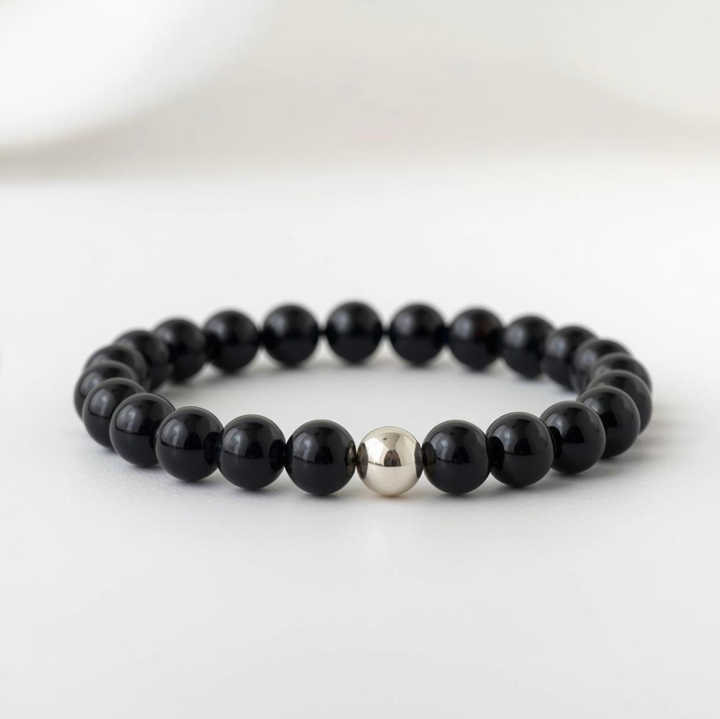 Natural 6MM BLACK ONYX  WITH SILVER