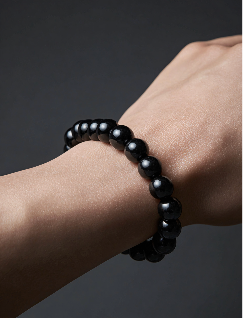Natural 6MM BLACK ONYX  WITH SILVER