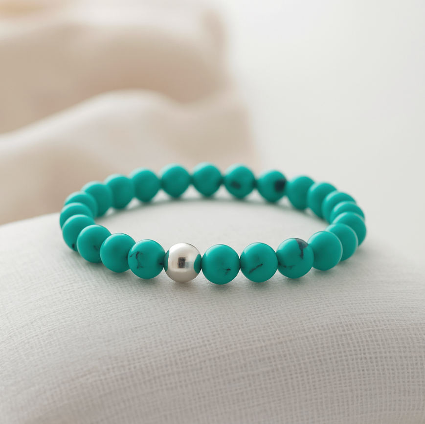 Natural 6MM Sinkiang Turquoise with Silver