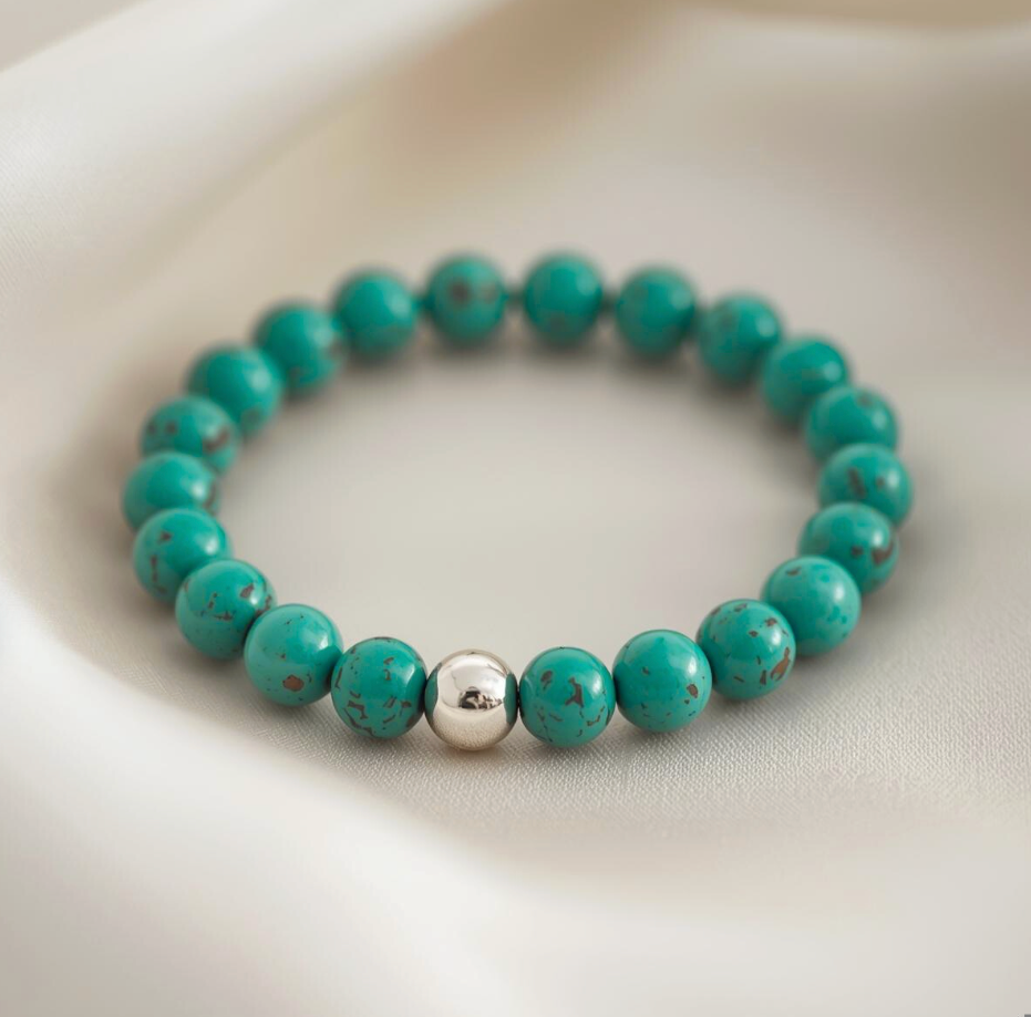 Natural 6MM Sinkiang Turquoise with Silver