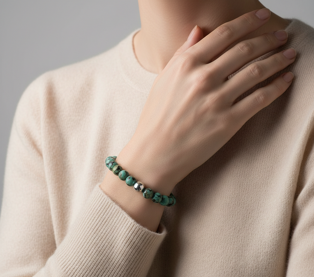 Natural 6MM African Turquoise with Silver