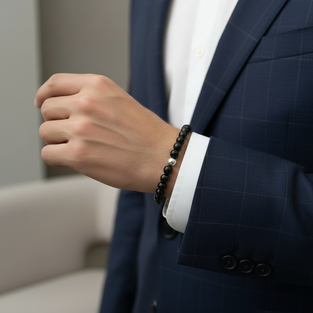 Natural 6MM BLACK ONYX  WITH SILVER